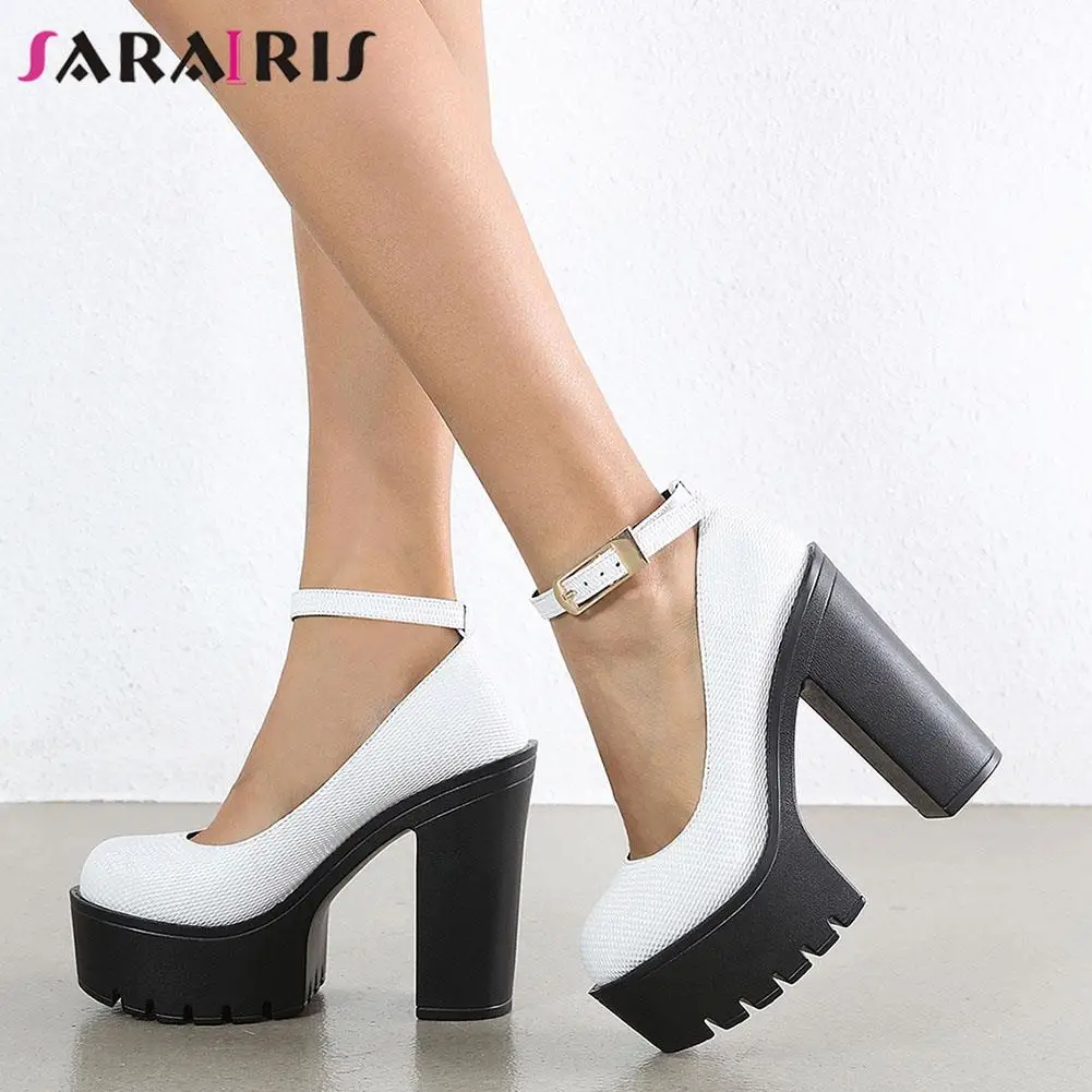 

SaraIris Female Mary Janes Pumps Buckle Strap High Heel Shallow Round Toe Platform women's Pumps Office Lady Elegant Dress Shoes