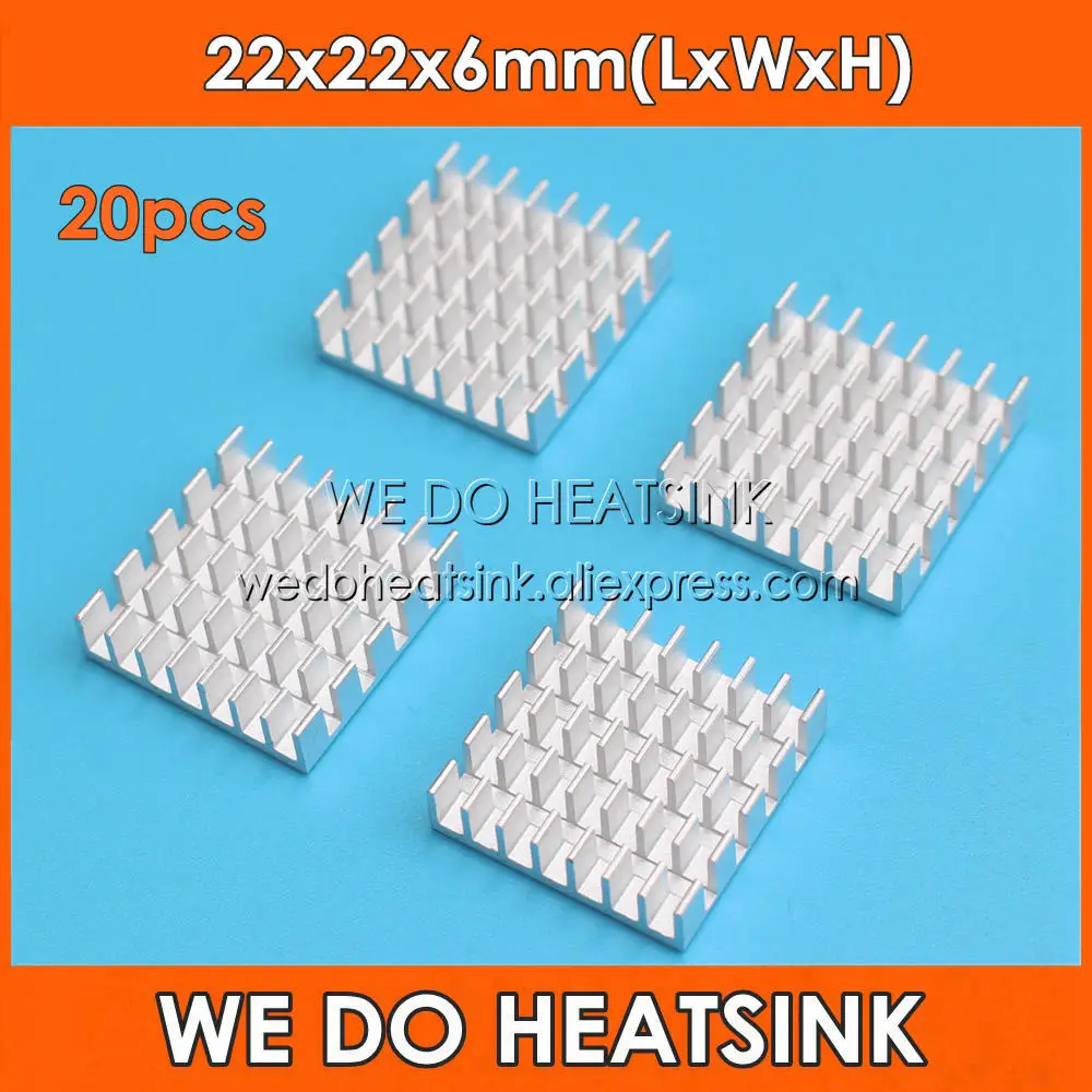 

WE DO HEATSINK 20pcs Silver 22x22x6mm Aluminum Heat Sink Radiator Heatsink for CPU,GPU, Electronic Chipset Heat Dissipation