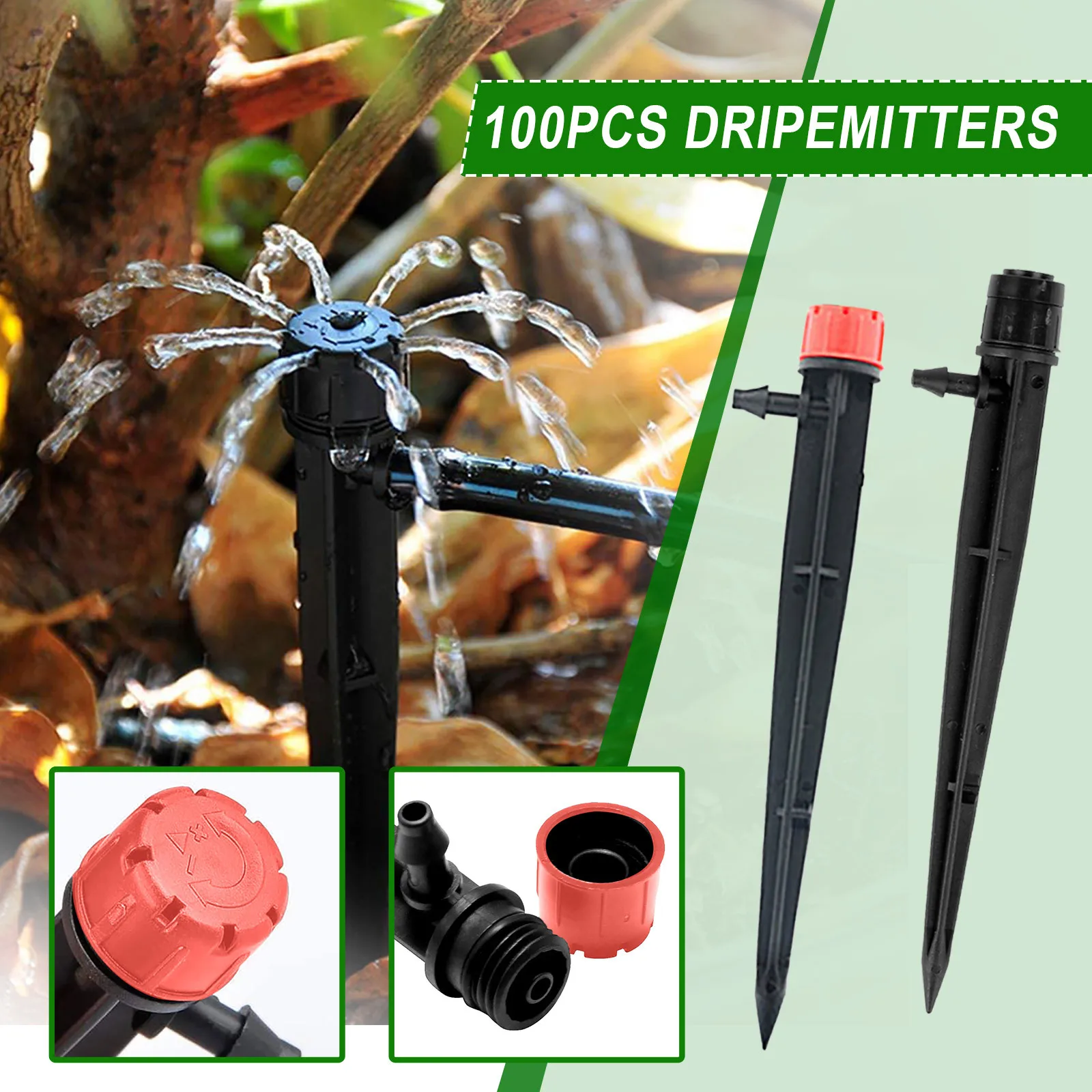 

100PCS Drip Emitters Adjustable 360 Degree Water Drip Irrigation System