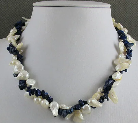 

HABITOO Casual Ethnic Style Natural Blue Lapis 9-10mm White Baroque Freshwater Pearl Choker Mix Cross Necklace for Women Jewelry