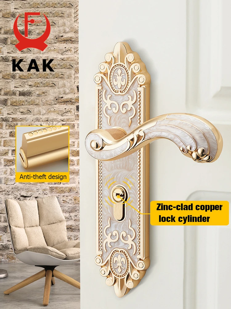 KAK европейский стиль золотые дверные замки с ключами ручки цвета слоновой кости