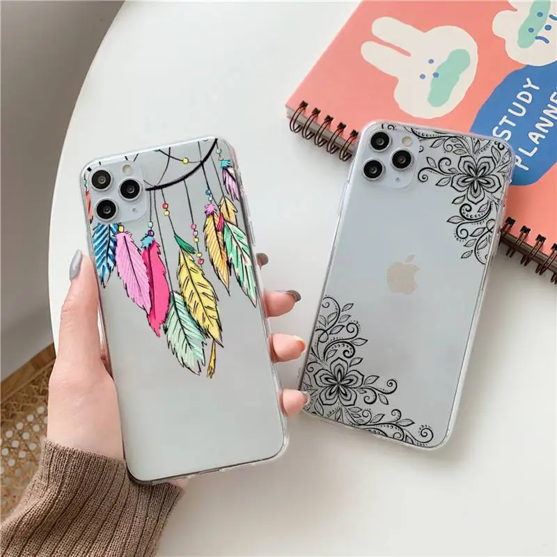 

Mandala Clip art Phone Case Clear Transparent for iPhone 11 12 13 mini pro XS MAX 8 7 6 6S Plus X 5S SE XR 2020
