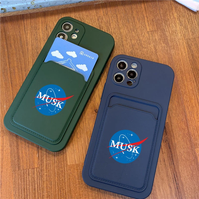 

Fashion Musk Space patternn Wallet card phone Case for iphone 11 13 Pro Max 8 7 Plus XR XS Max 12Mini Liquid silicone Backcover