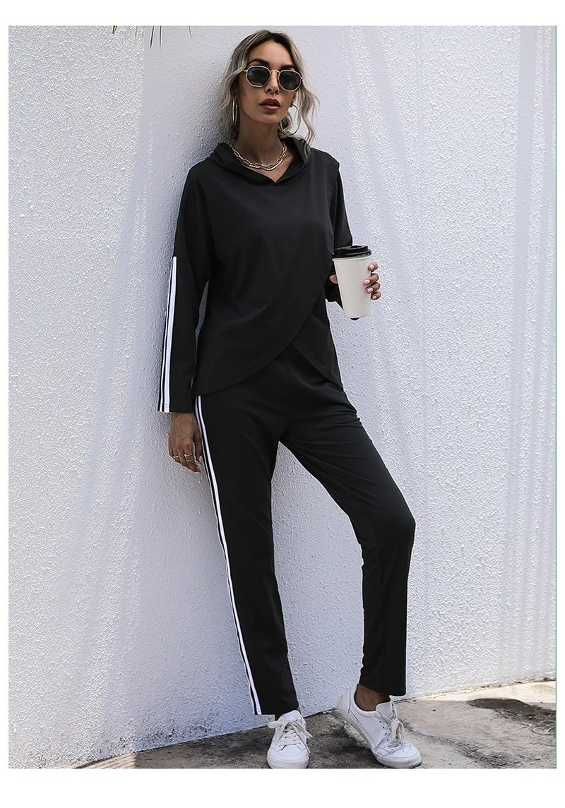 

2021 Autumn New Fashion Casual Solid Sport Sweater Suits for Women Full Sleeve O-Neck Top Long Pants Two-piece Suit Donsignet