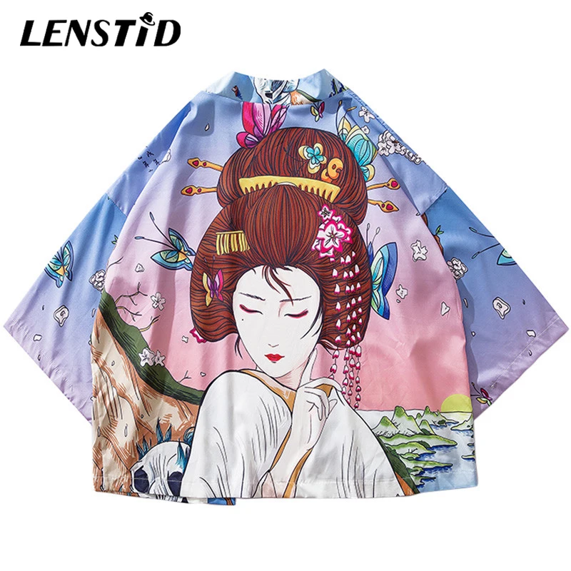 Японская укиё-э куртка LENSTID С Рисунком бабочки гейши Мужская Уличная одежда в