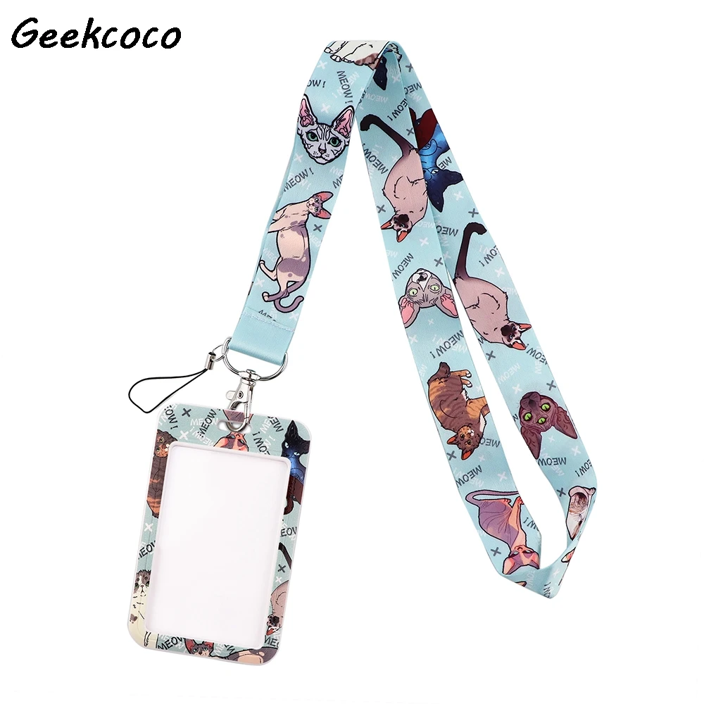 

20pcs/lot J2469 Cartoon Cat Card Holders Case Phone Key Badge Camera USB Holders Neck Rope Lanyard with Keyring