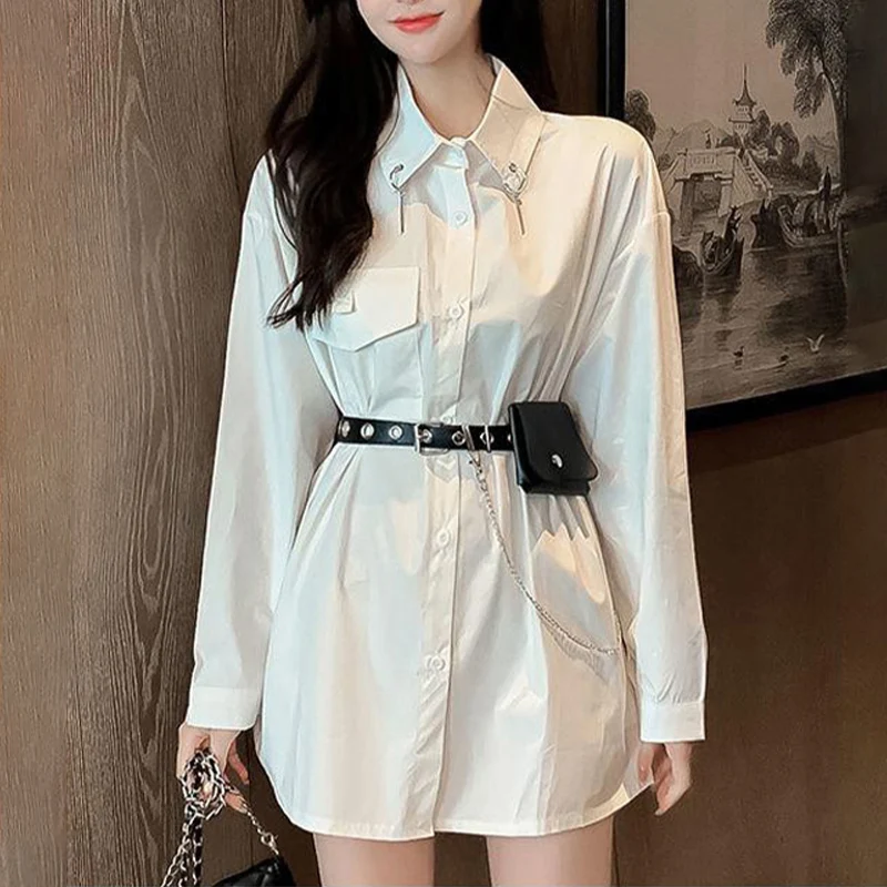 

Spring Summer Shirt Dress Woman Long Sleeve Urbano Kpop Clothes Korean Fashion Mini Dresses With Belt Bag Ete 2021 Chemise Femme