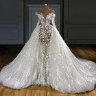 Дубай невесты платья крупных Plearls халат de mairee свадебное платье длинный рукав Съемная юбка с цветочным рисунком Свадебное платье 2021 платье vestido de noiva