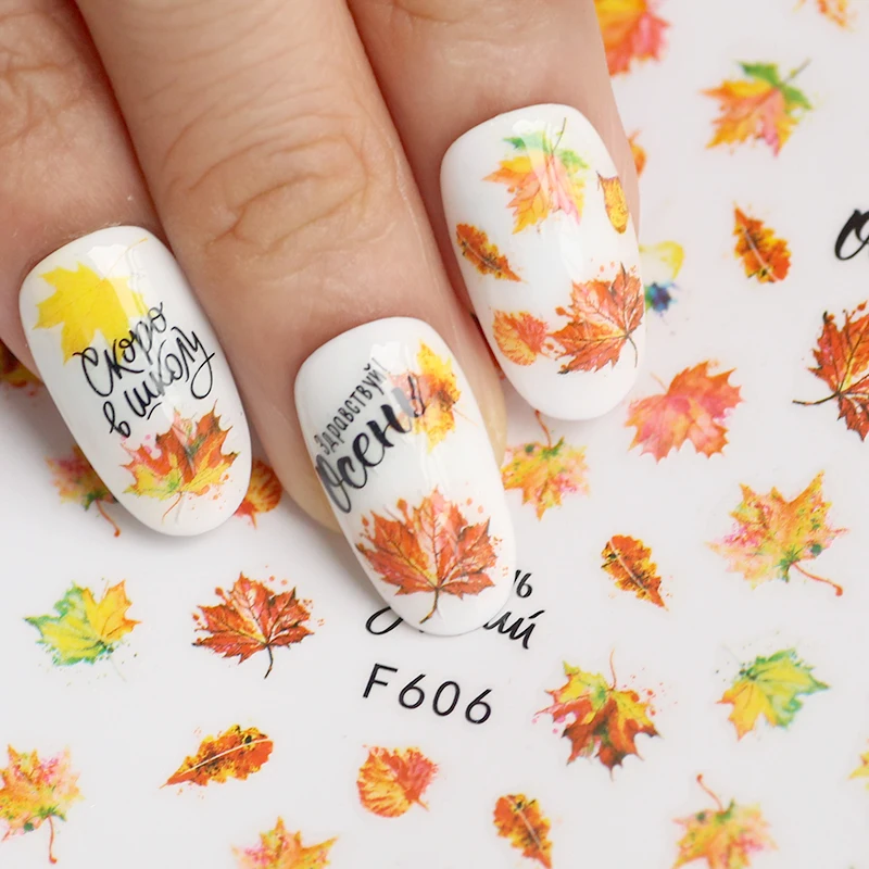 

Gold Leaf Stickers For Nails Autumn Maple 3D Nail Stickers Or Nail Art Self-adhesive Decals Set Foils Decorations Design Flower