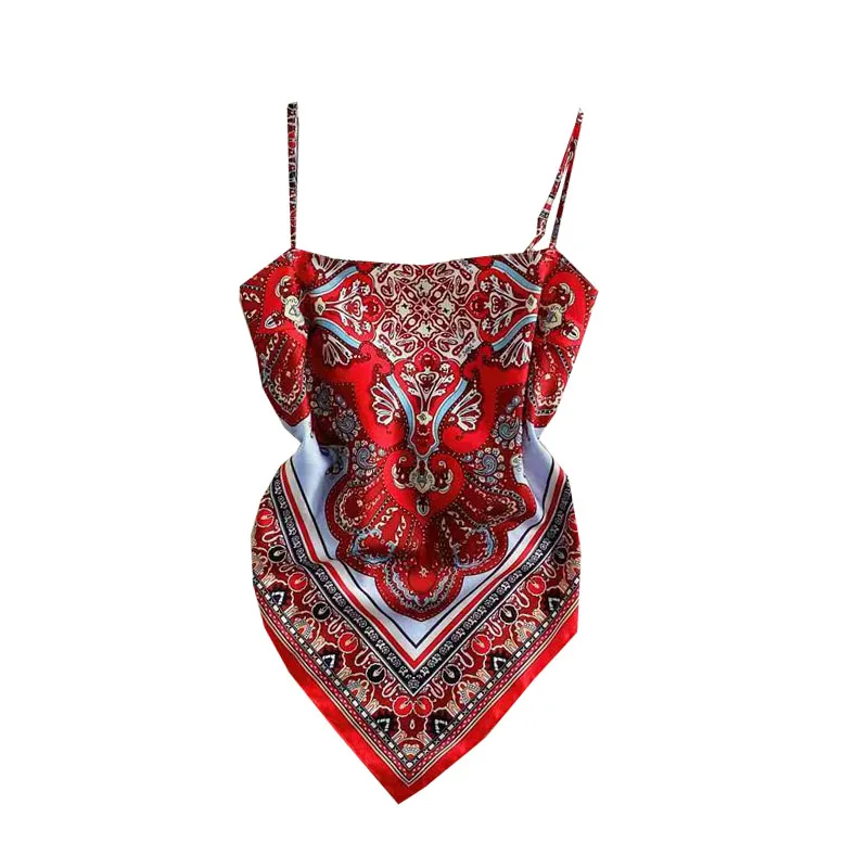 

2022 Summer Ladies Beach Vacation Elegant Short Top Retro Printed Sleeveless Sexy Sling Top