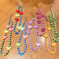 MIIQNUS Acrylic Beads Heart Mobile Phone Chain Cellphone Charm Phone Strap Anti-lost Lanyard For Women Summer Accessories