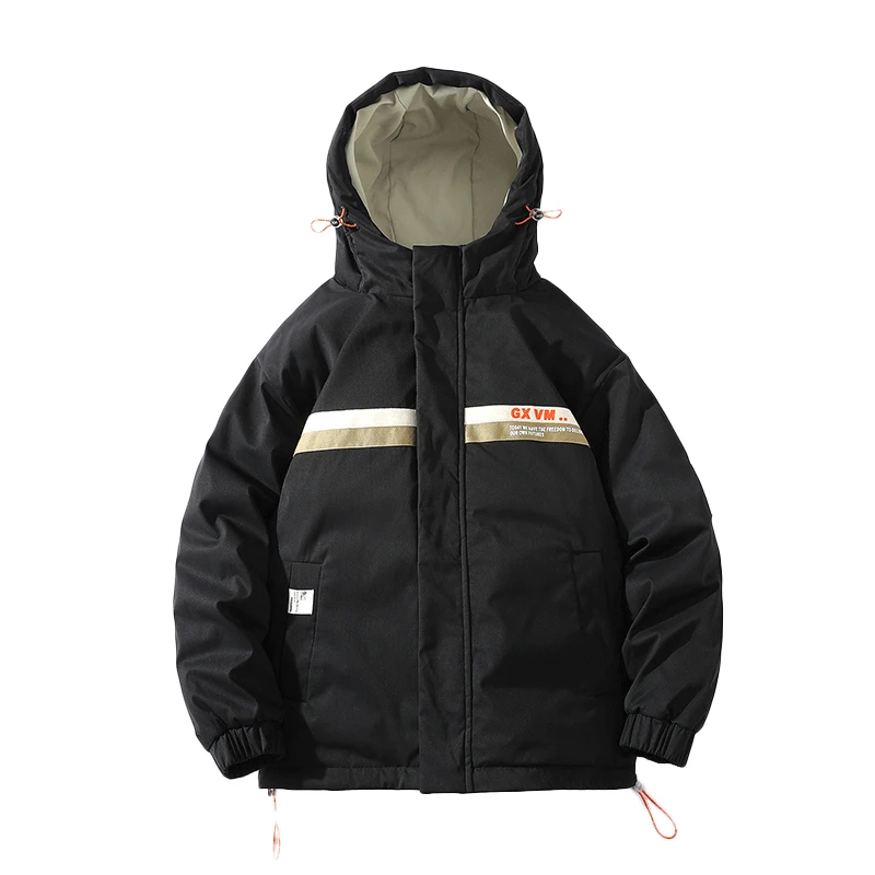 Hooded Warm Jacket Men 2021 Winter Fleece Windbreaker Patchwork Zipper Coat Japanese Streetwear Harajuku Grey Jackets