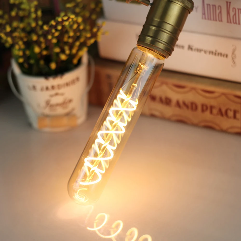 

TIANFAN Led Bulbs Vintage Light Bulb T28 185mm Edison Bulb 4W Dimmable Spiral Filament Amber Clear 110V 220V Decorative Bulb