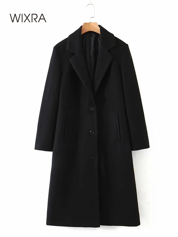 

Wixra Straight Overcoat Solid Notched Single Breasted OL Casual Style Female Long Wool Blends Autumn Winter Outerwear