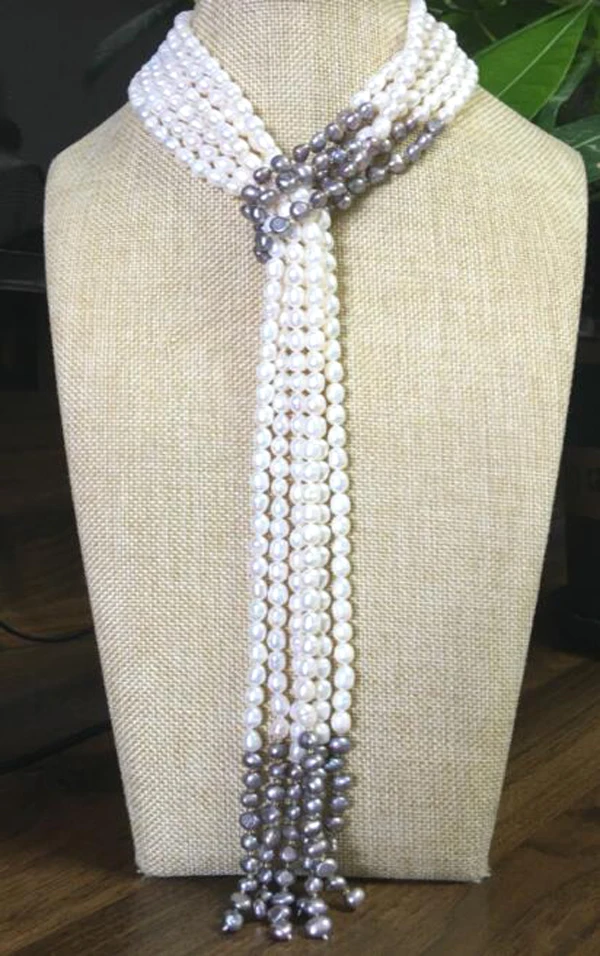 Красивое Жемчужное ожерелье в стиле барокко длиной 50 дюймов из 3 нитей белого и