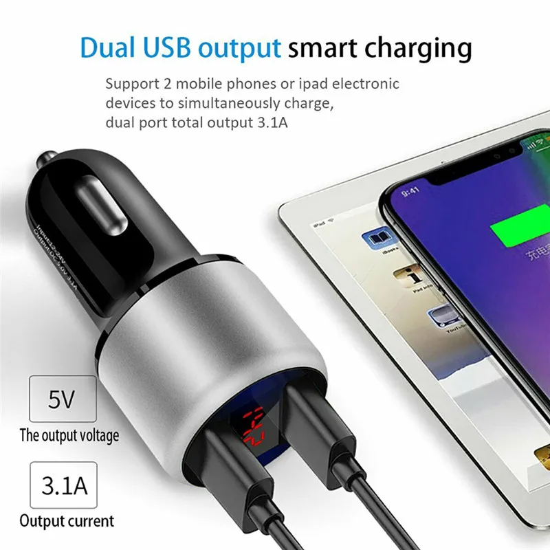 3.1A сдвоенный USB для быстрой зарядки Автомобильный держатель для телефона на Зарядное устройство с светодиодный Дисплей вольтметр с экраном 12 V/24 V аксессуары для автомобильного интерьера