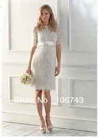 free shipping 2016 new style white lvory sexy bridesmaid wedding custom size lace bow knee length short dinner wedding dress