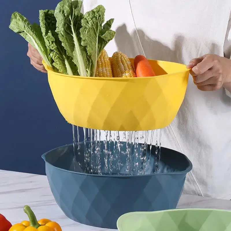 Дренажная корзина пластиковый поднос для фруктов двухслойная овощей в гостиную