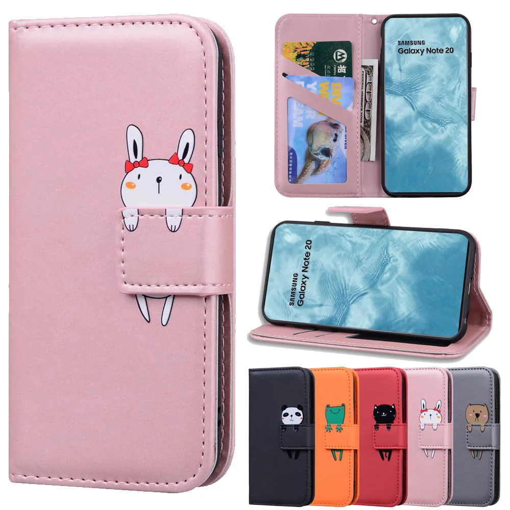 Чехол книжка из искусственной кожи с мультяшными животными для Samsung Note 20 10 9 S21 S20 S10