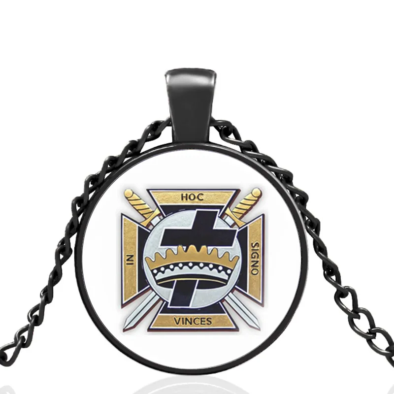

Vintage Knights Templar Cross Design Glass Dome Black Men Women Necklace Pendant Jewelry Accessories Gift