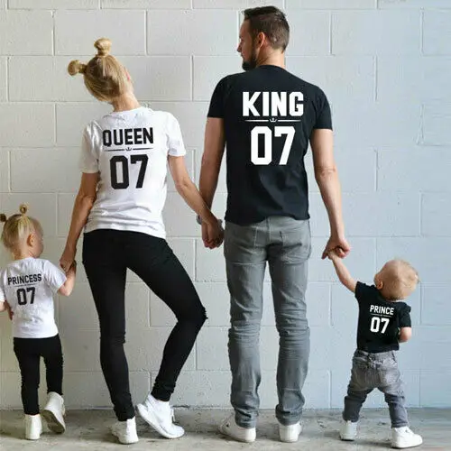 

King Queen Princess Prince Matching Family Outfits T- Shirts Mom and Dad and Children Summer Vacation T- Shirt