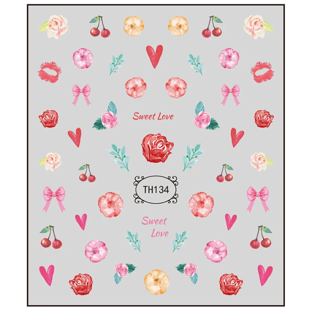 

1 Sheet High Quality New Valentine's Day Nail Accessories Cute Flowers Love Small Decals Eggs Four-Leaf Feather DIY Stickers