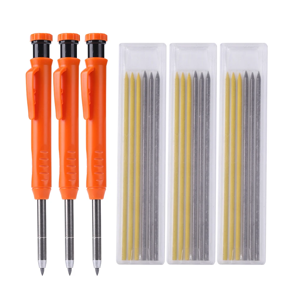 Solid Carpenter Pencil with Refills Set Mechanical Pencil Construction Marker Marking Tool for Architect Scriber Drawing Craft