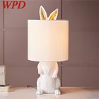 Полимерная настольная лампа WPD, Современный Креативный светодиодный светильник с абажуром в виде белого кролика для дома, гостиной