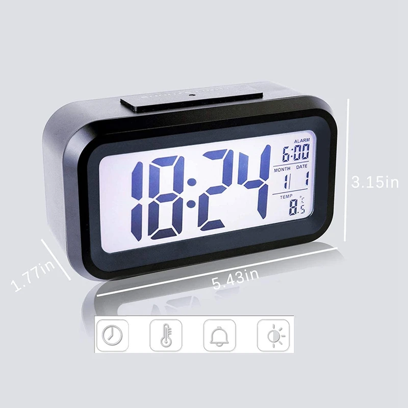 Alarm Clock LED Display Digital Snooze Night Light Battery With Date Calendar Temperature | Дом и сад