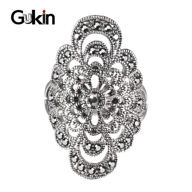 Gukin полые Кристальные кольца с цветком для женщин посеребренные винтажные