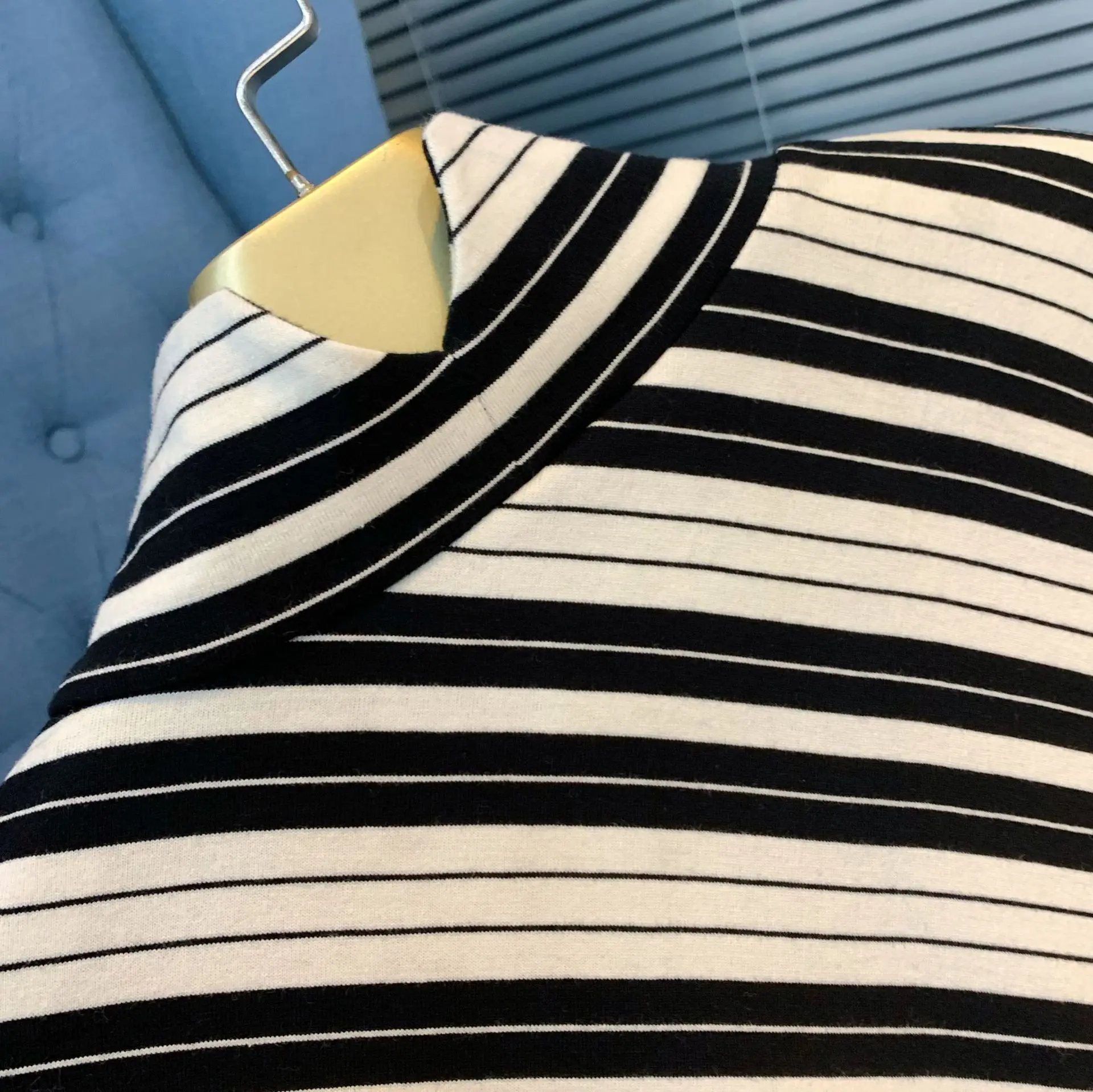 

Women T-Shirts 2020 Autumn and Winter Striped Twill Thick Material Quality Embroidery Bottoming Shirt High Neck Long Sleeves