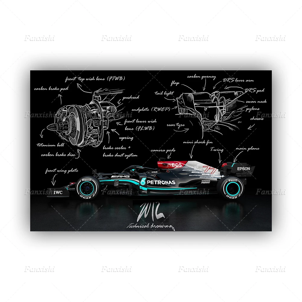 2021 W12 F1 дизайн автомобиля постеры и принты Чемпион настенное Искусство Холст