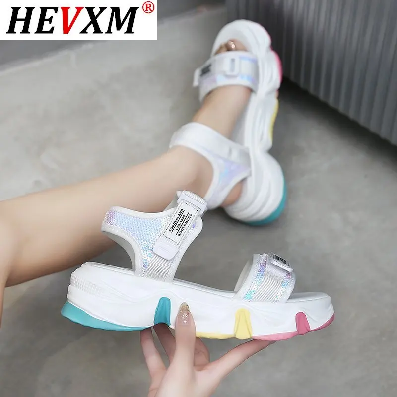 

Женские босоножки HEVXM, на высоком каблуке, с открытым носком, с блестками, на платформе, лето 2021