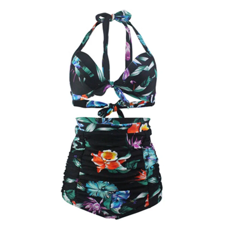 

swimwear women summer sexy High waist large size strap split two-piece swimsuit printed swimsuit bikini set 2 piece set women