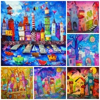 5d diy diamond painting abstract cartoon house diamond embroidery town landscape home decoration full drill handicraft kits