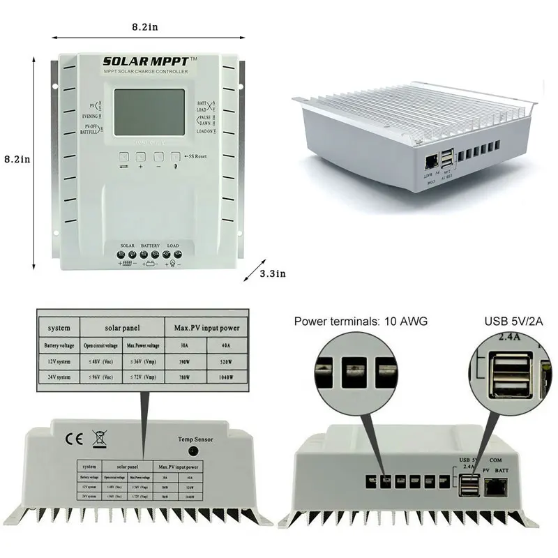 Солнечный MPPT Контроллер заряда 40A 60 Amp 12/24V Панели солнечные регулятор с ЖК дисплей