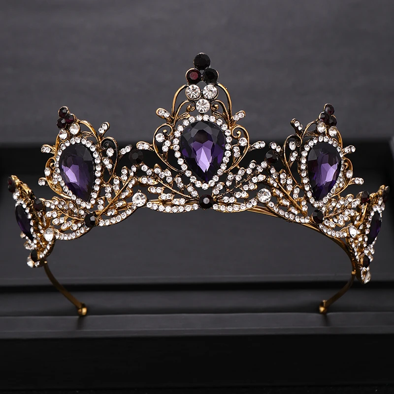 Винтажный фиолетовый барочный Кристалл Queen Crown свадебная диадема тиара головной