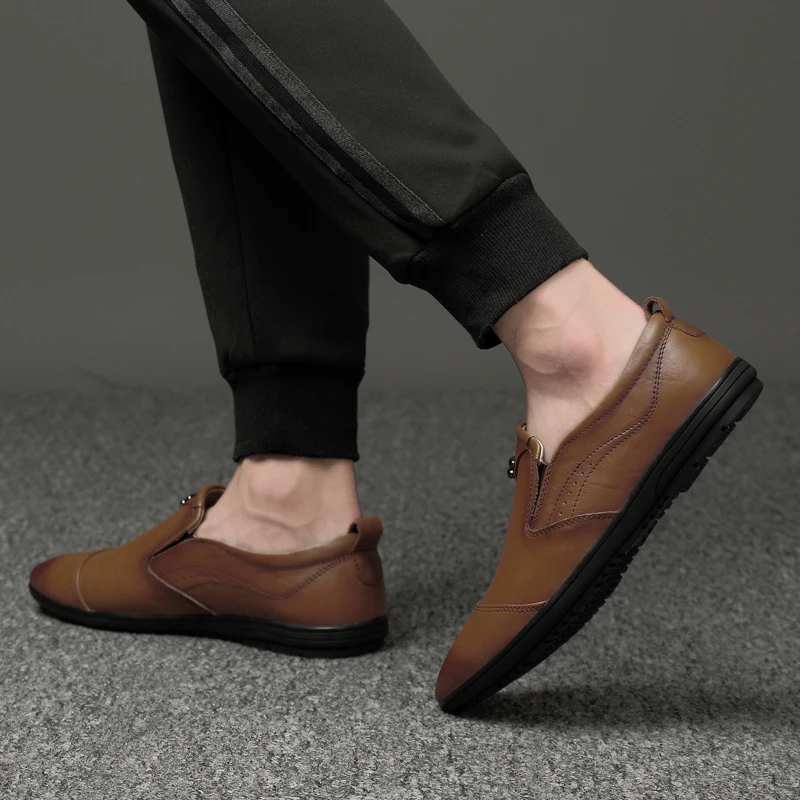 Men Casual Driving Flats Genuine Leather Shoes sping autumn Business fashion Brand | Обувь