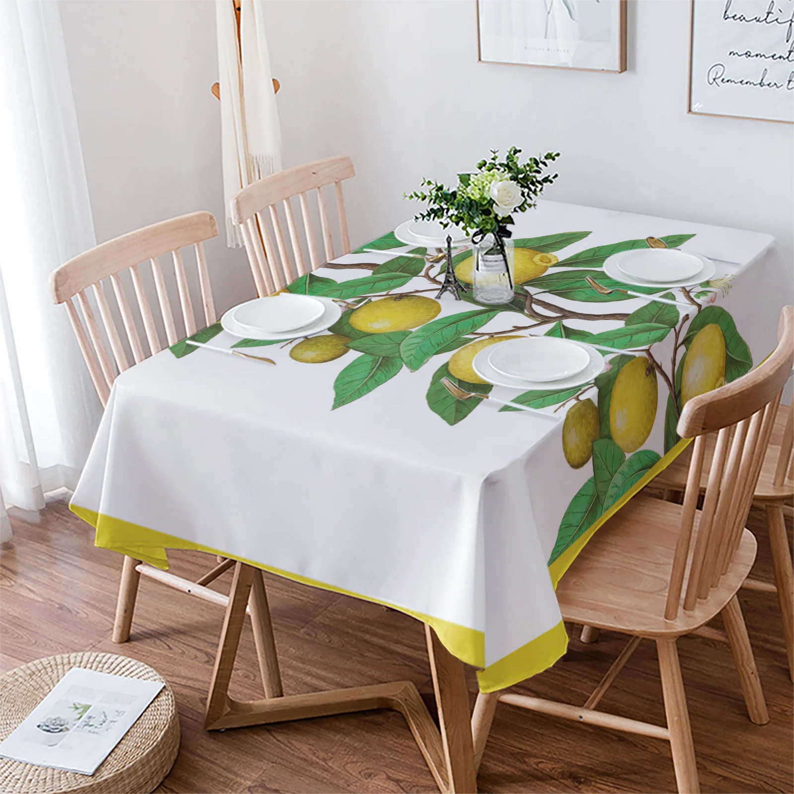 Скатерть для стола с лимоном фруктами и листьями | Дом сад