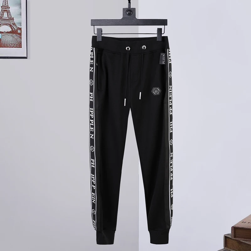 

Sweatpants men's side letter webbing decoration Plein trend European PP fashion autumn cotton slim trousers