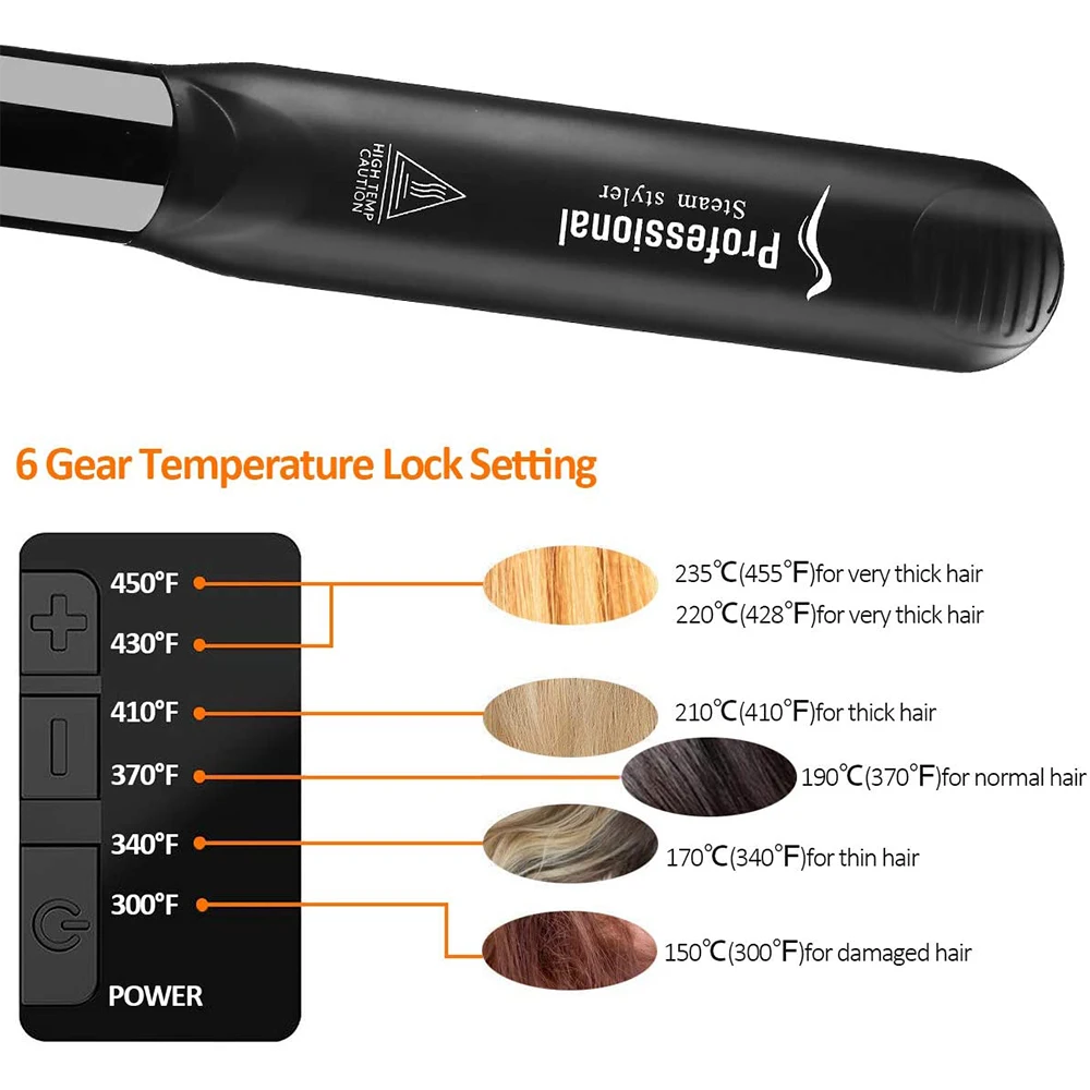 Паровой выпрямитель для волос керамический пар Плойка салона утюжок выпрямления