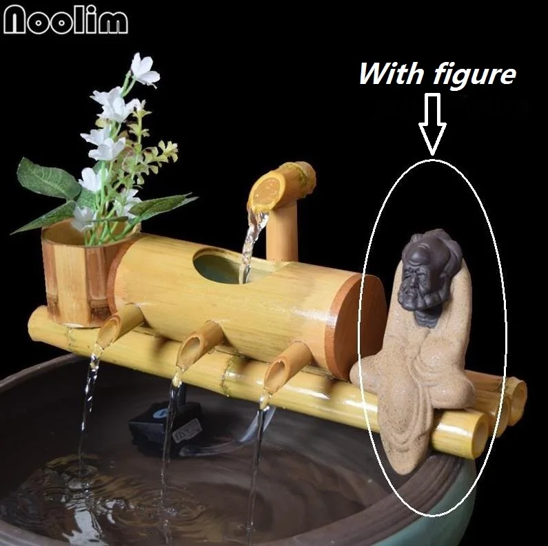 With Figurine L40cm Керамическая аквариумная бамбуковая рециркуляция воды фильтр для воды орнамент бамбуковая водопроводная труба каменный резервуар фильтр офис фэн шуй ремесла подарки - Цвет: With Figurine L40cm