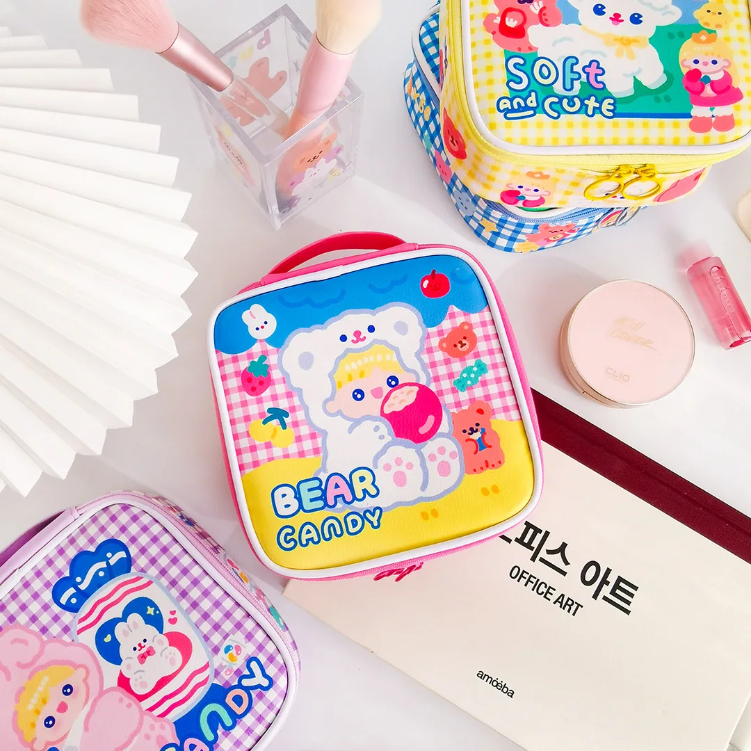 

New 2021 Milkjoy Cartoon Girls Cosmetic Bags Square Organzier Makeup Pouch Cute Leather Women's Bag