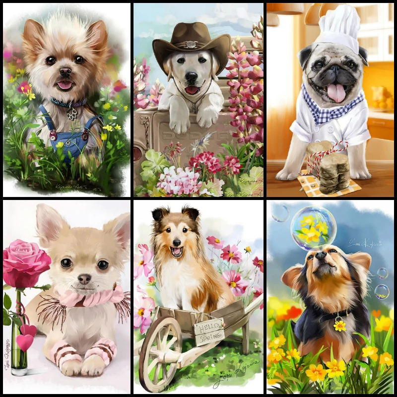 

5d Diamond Painting Animals Dog Flower Kits Full Square Drill Picture of Rhinestones Diamond Embroidery Mosaic Sale Home Decor