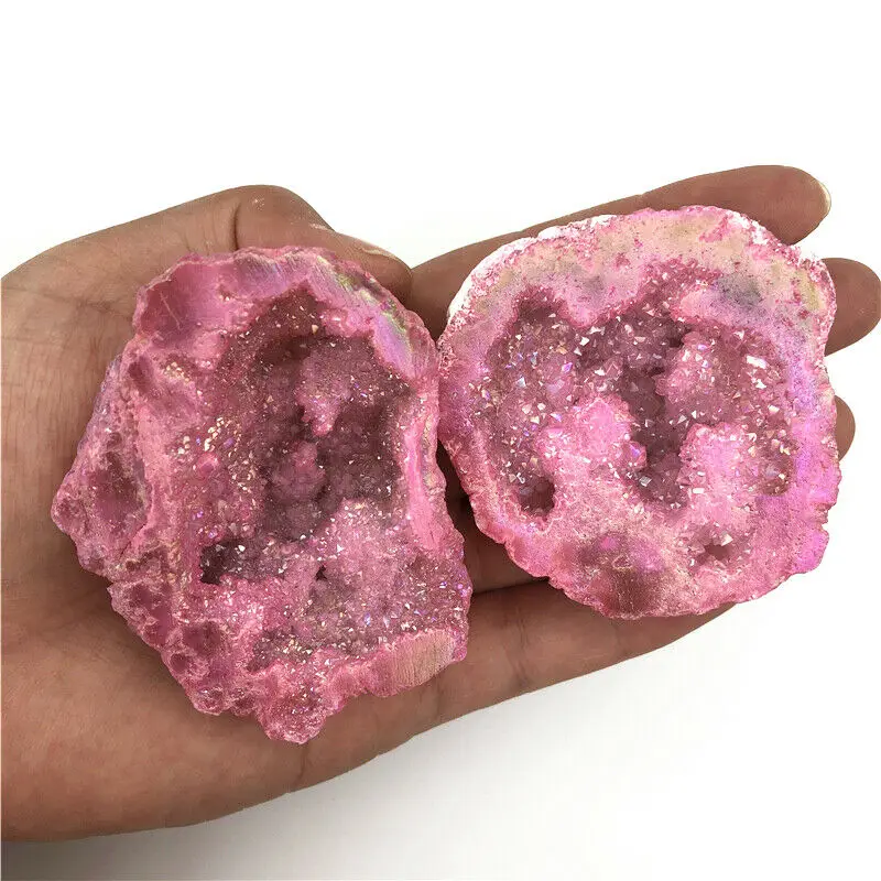 

Красивый розовый Титан Aura Agate кварц кластер кристалл точки Жеода минералы образец декоративные кристаллы кварца