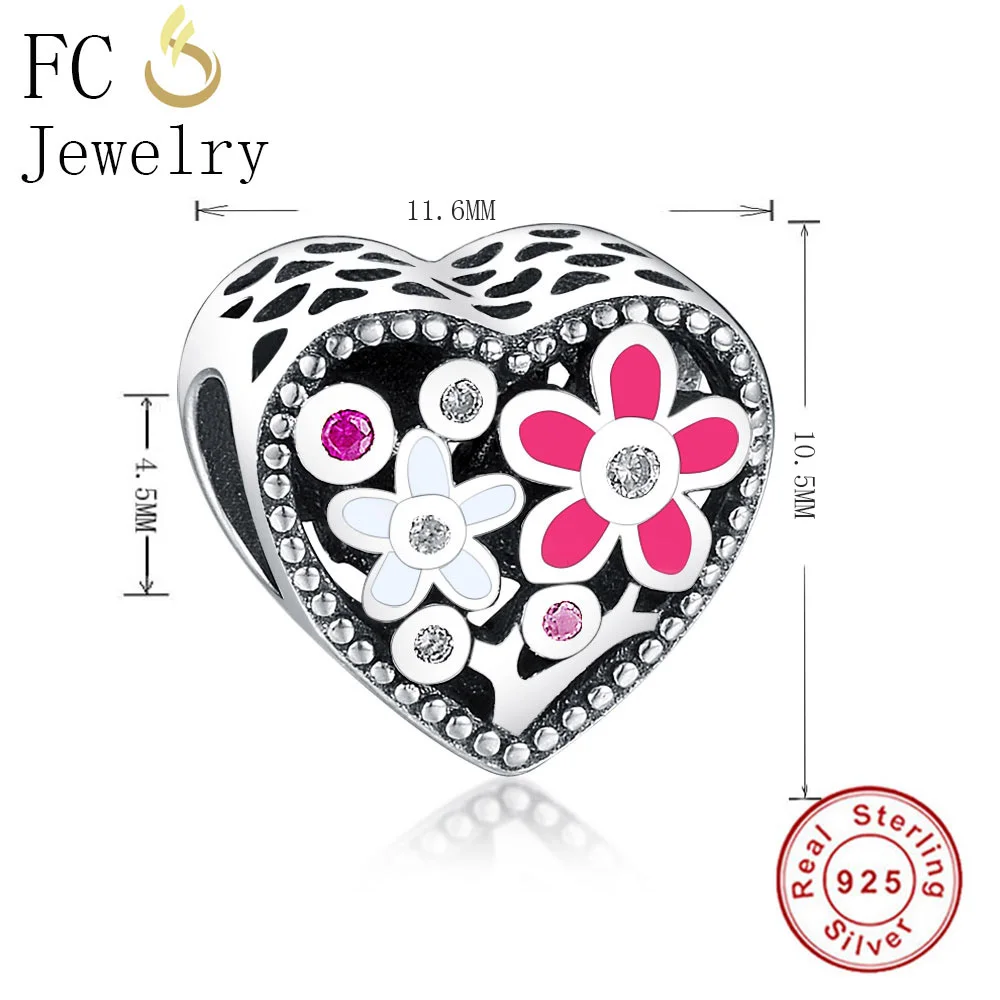 FC Jewelry Fit оригинальный бренд Шарм-браслет 925 Стерлинговое серебро сердце розовый