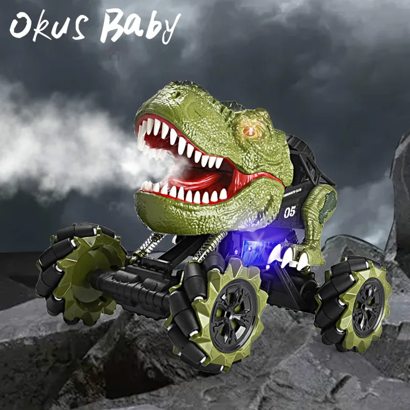 

2021 Brand New RC Cartoon Car Stunt Drift Simulation Dinosaur Remote Control Car Spray Light Sound Universal Wheel Toy Gift