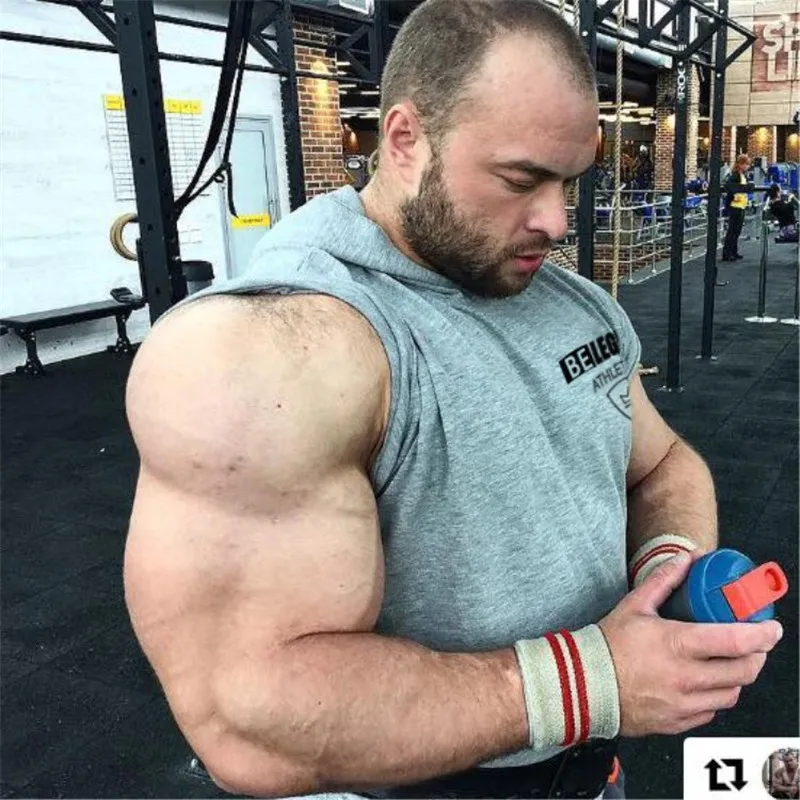 

Fitness Men Bodybuilding Sleeveless Muscle Hoodies Workout Clothes Casual Cotton Tops Hooded Tank Tops 2 Color Geometric O-neck