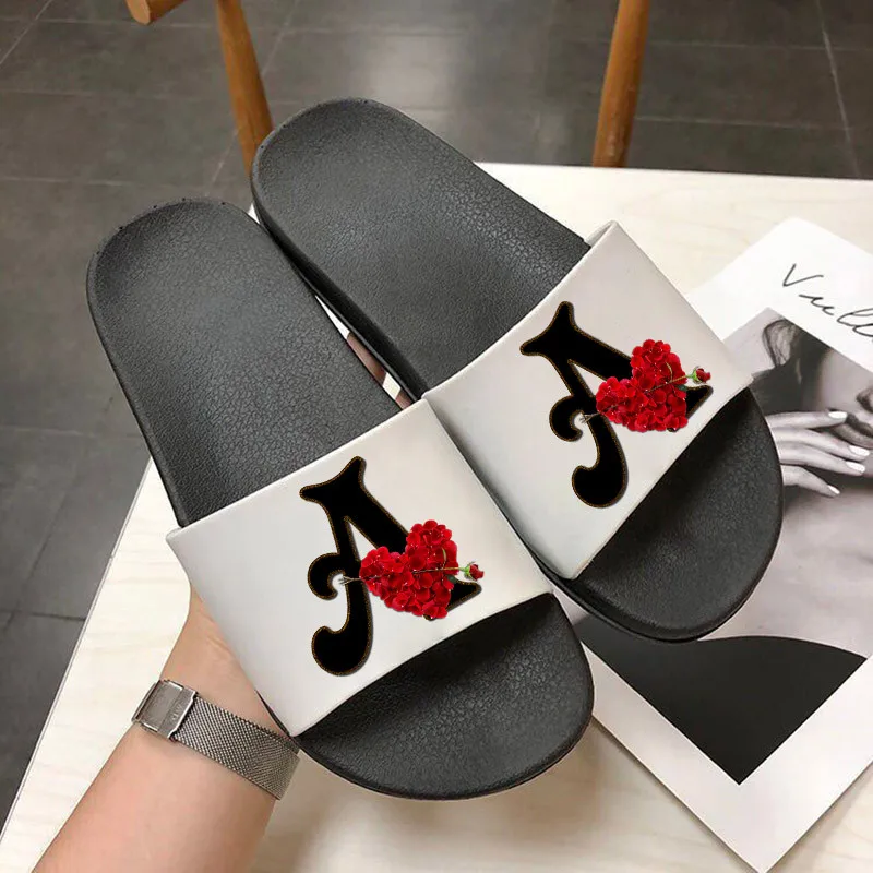 

Summer Letter Printed Women slippers Harajuku Flower letter Font A B C D E Flip Flops indoor Beach Slides Sandals