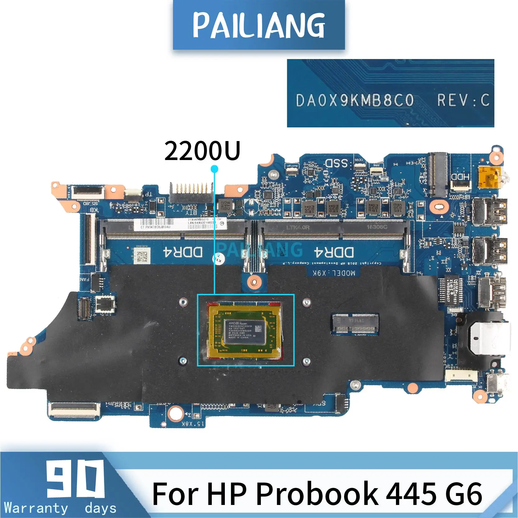 Материнская плата PAILIANG для ноутбука HP Probook 445 G6 материнская 2200U DA0X9KMB8C0 tesed